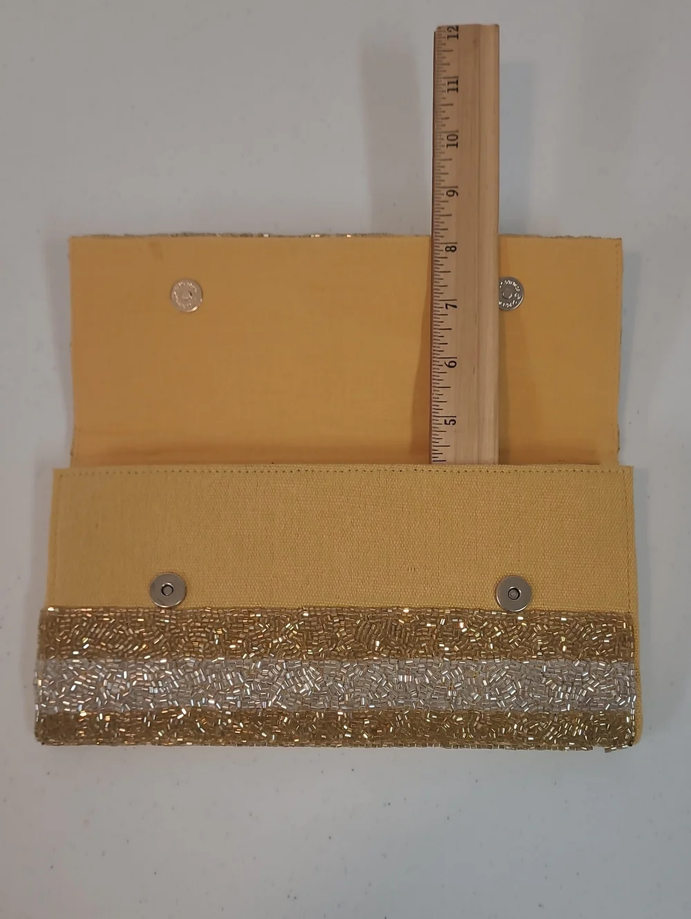 Beaded 'Cheers' Gold and Silver Party Clutch with Pink Bottle and Pearl Accents